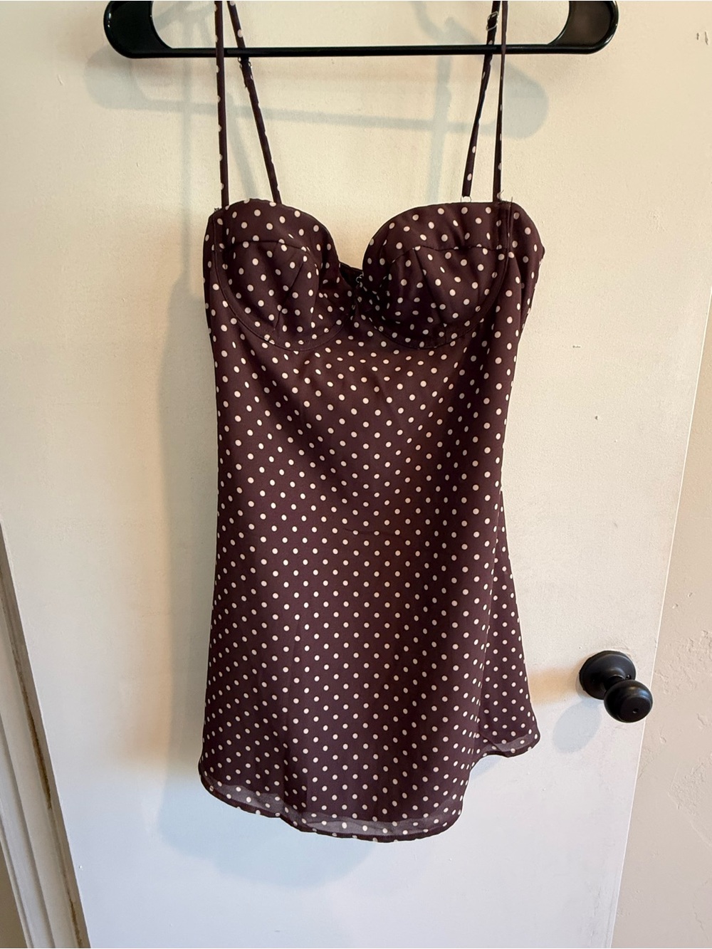 Princess Polly Brown Polka Dot Mini Dress with Spaghetti Straps